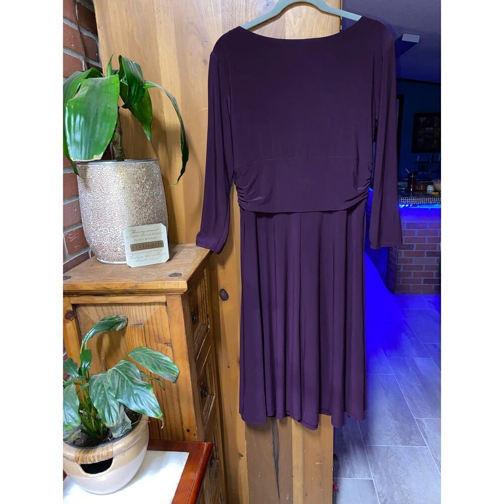 Stretchy‎ Long Sleeve Purple V-neck Faux Wrap Midi Length Dress by Chaps Sz XL - Picture 2 of 4